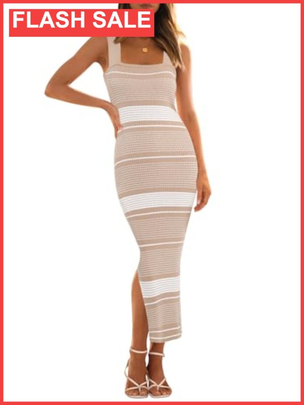 Striped Ribbed Knit Midi Bodycon Tank Dress